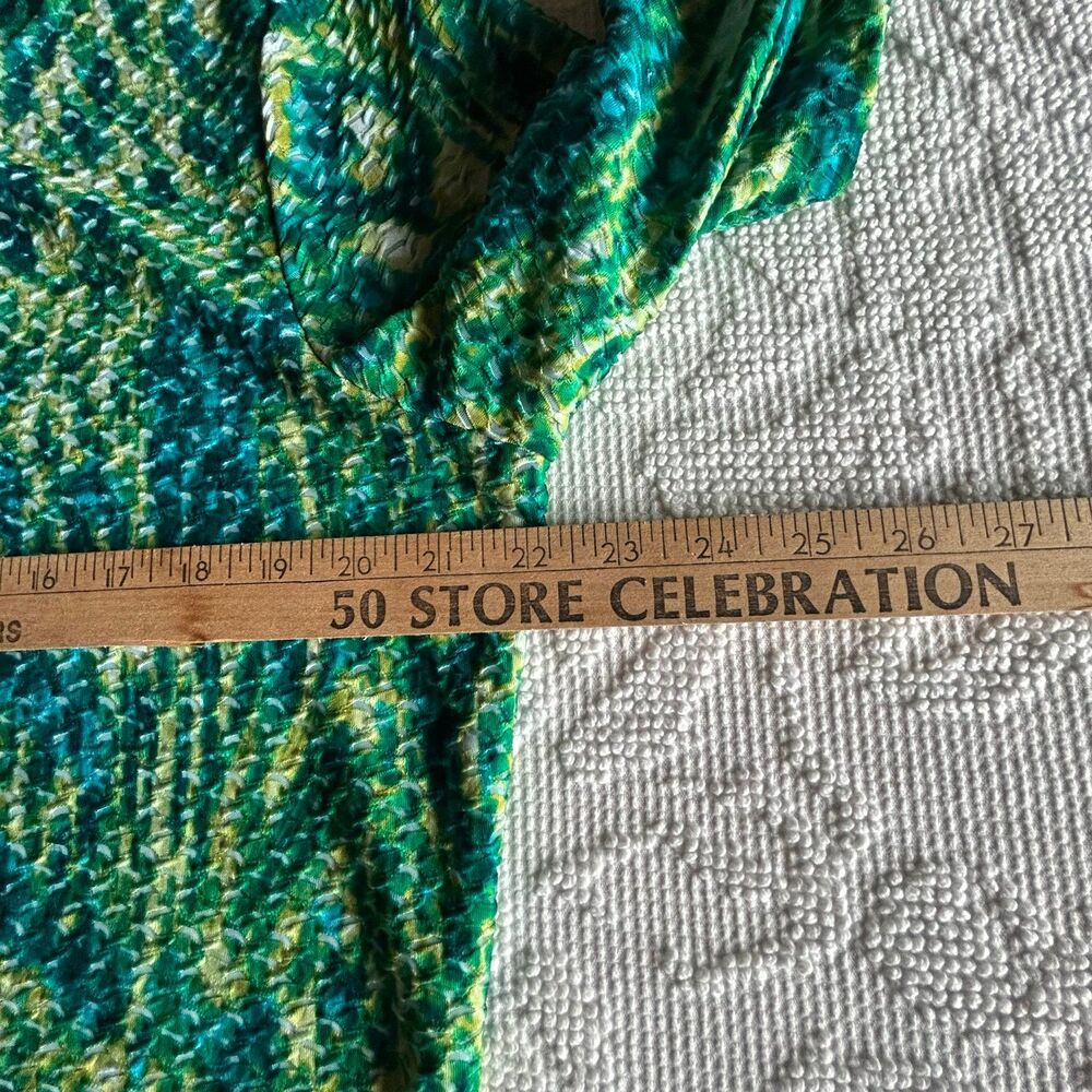 Ruby Rd Crinkled Knit Top XL Green Blue Art Deco Stretch 3/4 Sleeve Cottagecore - Picture 5 of 9